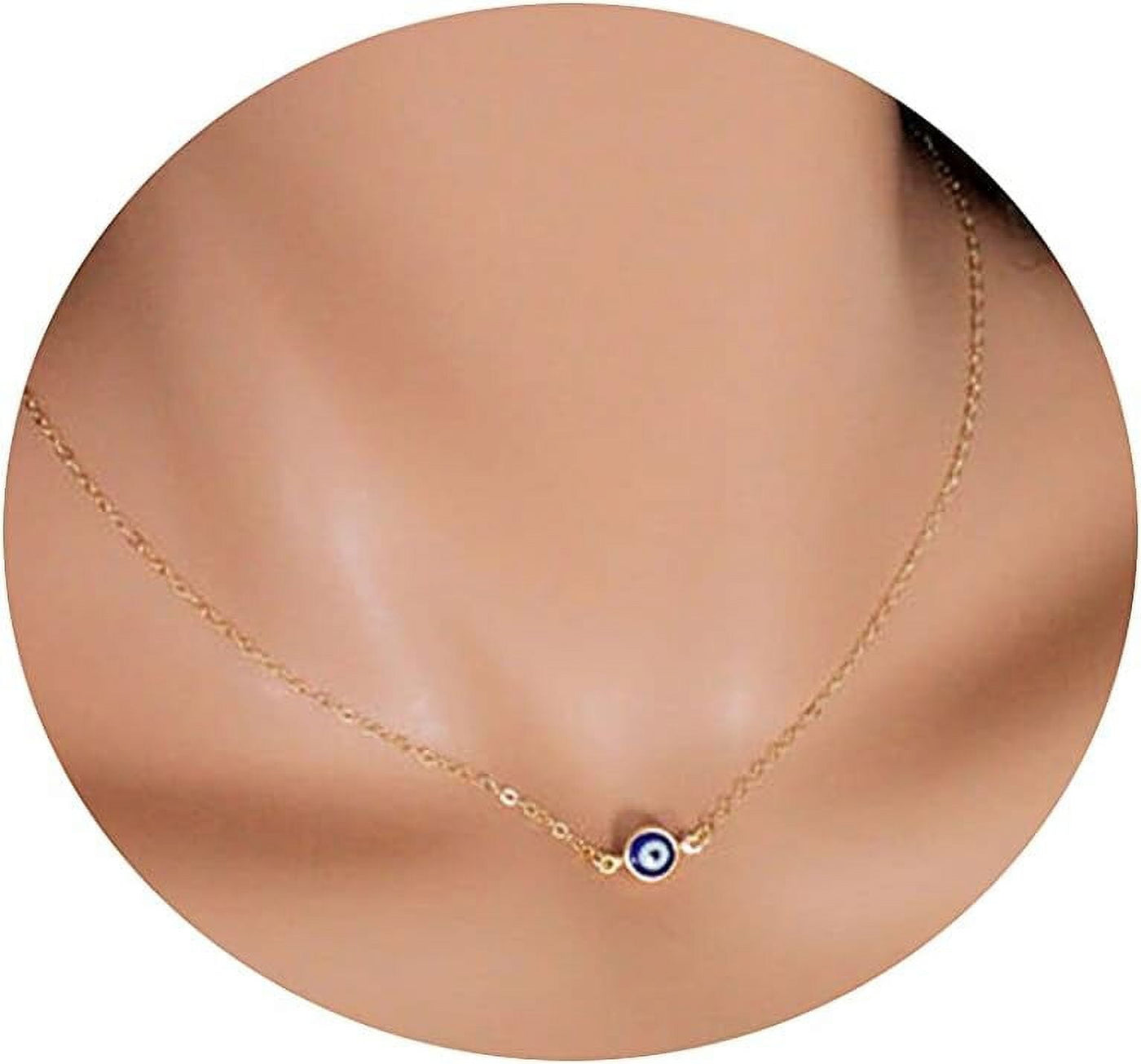 14K Gold Plated Evil Eye Choker Necklace - Blue White CZ Diamond Pendant - Cute Boho Tiny E - Handmade Jewelry for a Satisfying Shopping Experience