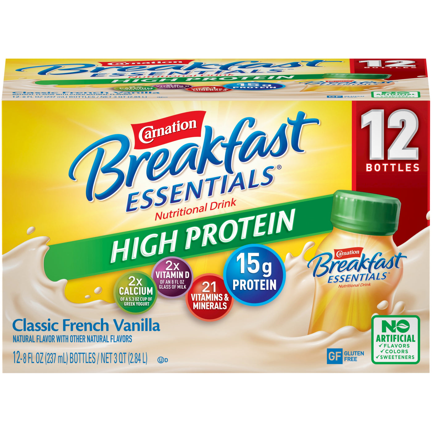 Carnation Breakfast Essentials High Protein Ready to Drink Nutritional Breakfast Drink, Classic French Vanilla, 24 Count (2- 12 Packs)