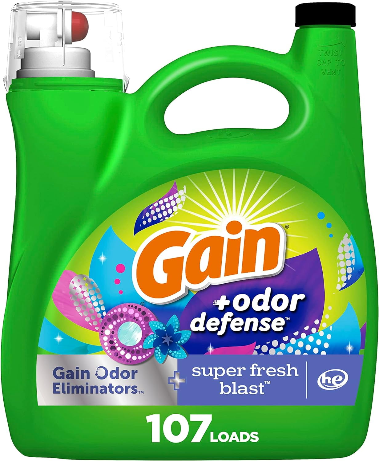 Odor Defense Liquid Laundry Detergent Super Fresh Blast Scent 154 fl oz 107 Loads HE Compatible