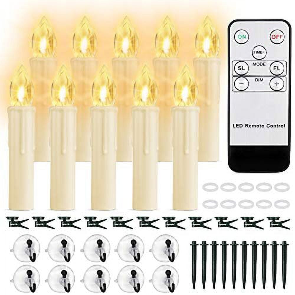 10 Pcs Led Window Candles With Remote Timer, Battery Operated, Warm White Flameless Flickering Christmas Taper Candles Lights For