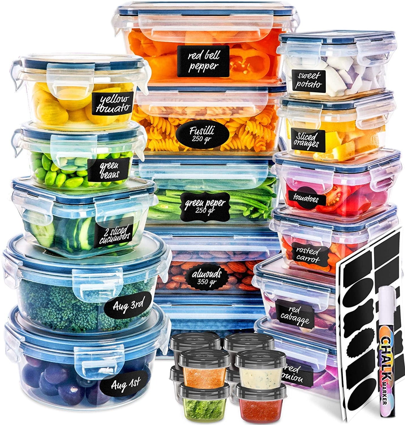 Fullstar, Meal Prep Container, Tupperware Sets With Lids, Food Storage Containers, 50 Pcs, Marker & Labels