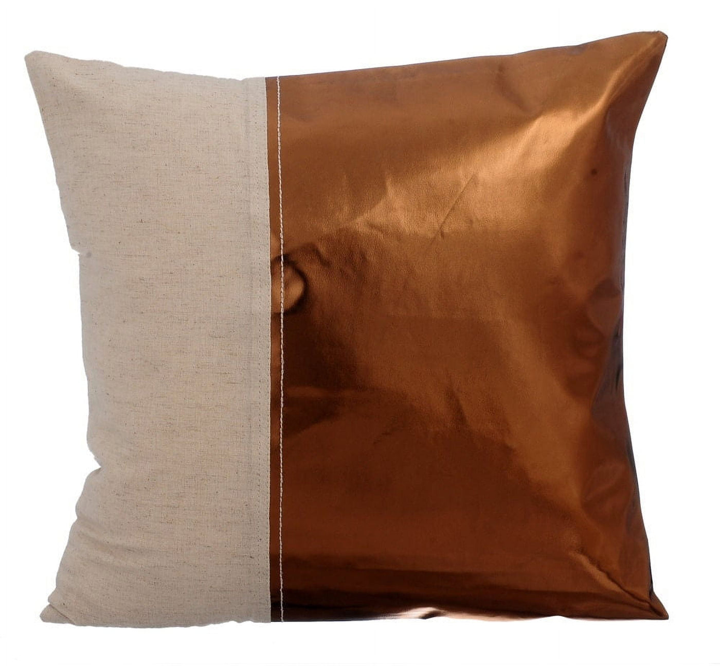 The HomeCentric Pillow Cover Copper Pillow Cover Pack of 2 18x18 inch (45x45 cm) Pillow case Faux Leather Throw Pillow Cover Metallic Leather Linen Pillow Solid Pillow Patchwork - Better Half Copper