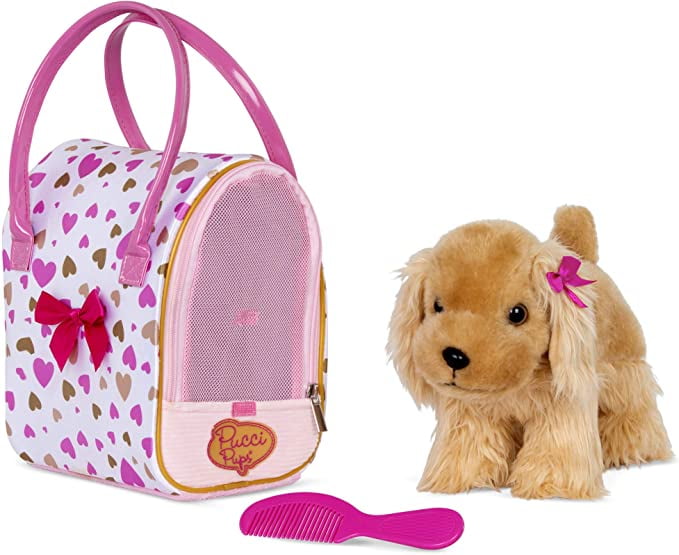 Pucci Pups by Battat Gold & Pink Heart Print Glam Bag w/Cocker Spaniel, 8 inches