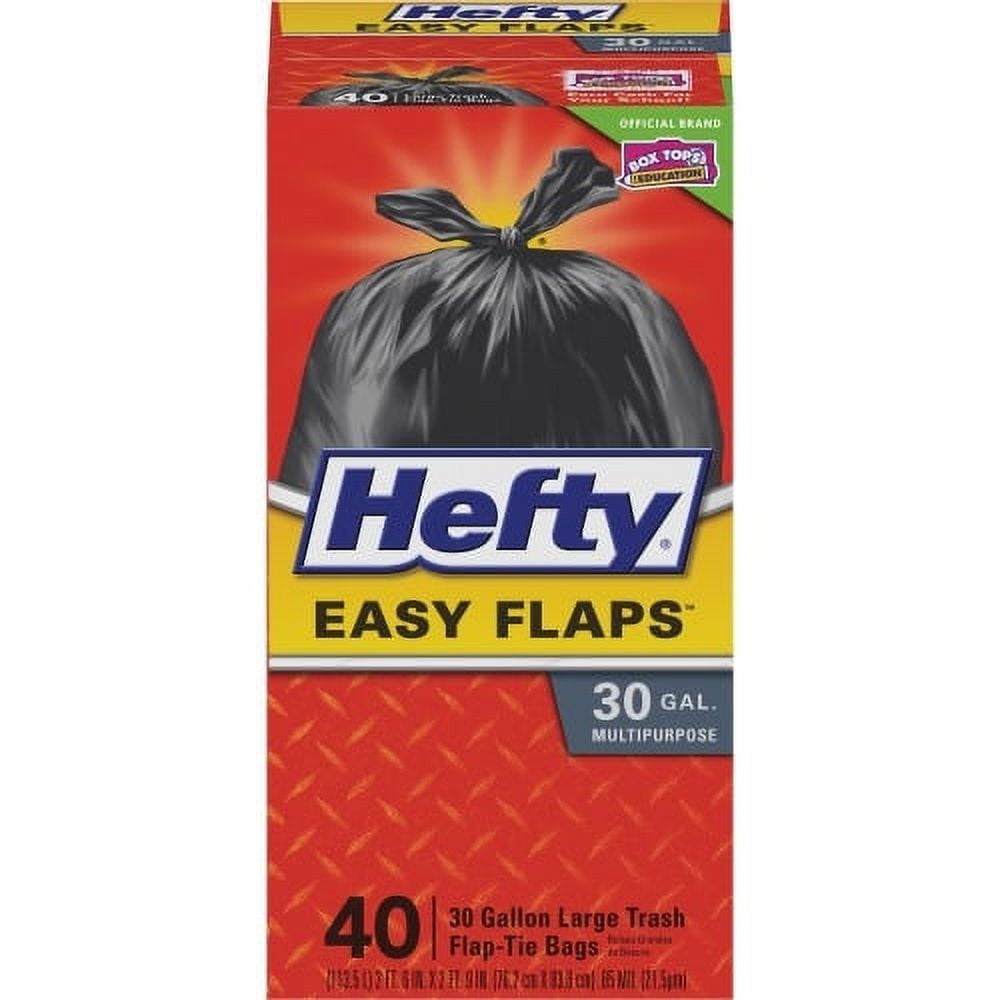 Hefty Easy Flaps 30-gallon Large Trash Bags 30 gal - 30" Width x 33" Length x 0.85 mil (22 Micron) Thickness - Black - 40/Box - Can