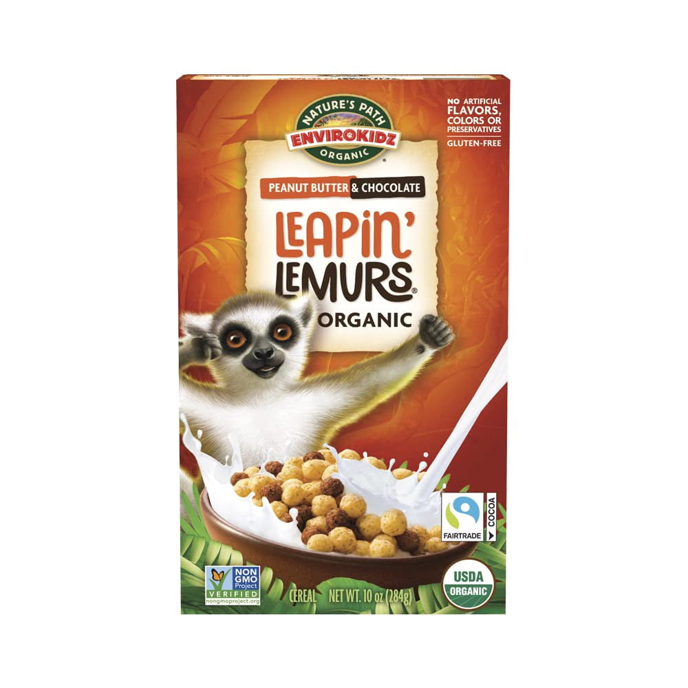 EnviroKidz Leapin’ Lemurs Peanut Butter & Chocolate Organic Cereal,10 Oz Box,Gluten Free