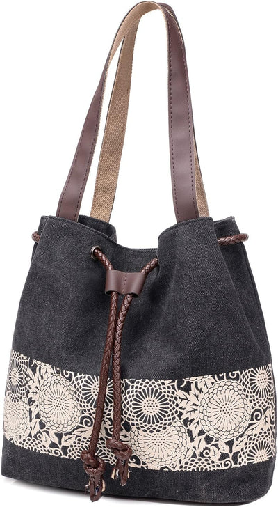 Women Printing Canvas Shoulder Bag Casual Hand Bags Purse Retro Tote Bags