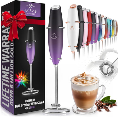 Zulay Kitchen Powerful Milk Frother Wand - Ultra Fast Handheld Drink Mixer - Electric Whisk Foam Maker for Coffee, Lattes, Cappuccino, Frappe, Matcha, Hot Chocolate & Coffee Creamer - Milk Boss Black