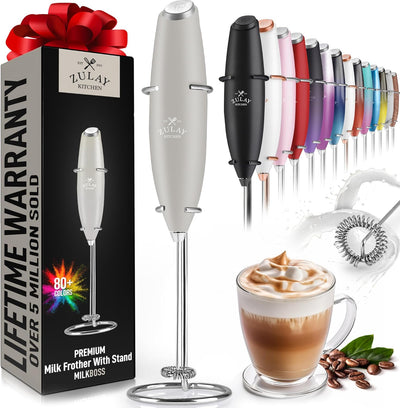 Zulay Kitchen Powerful Milk Frother Wand - Ultra Fast Handheld Drink Mixer - Electric Whisk Foam Maker for Coffee, Lattes, Cappuccino, Frappe, Matcha, Hot Chocolate & Coffee Creamer - Milk Boss Black