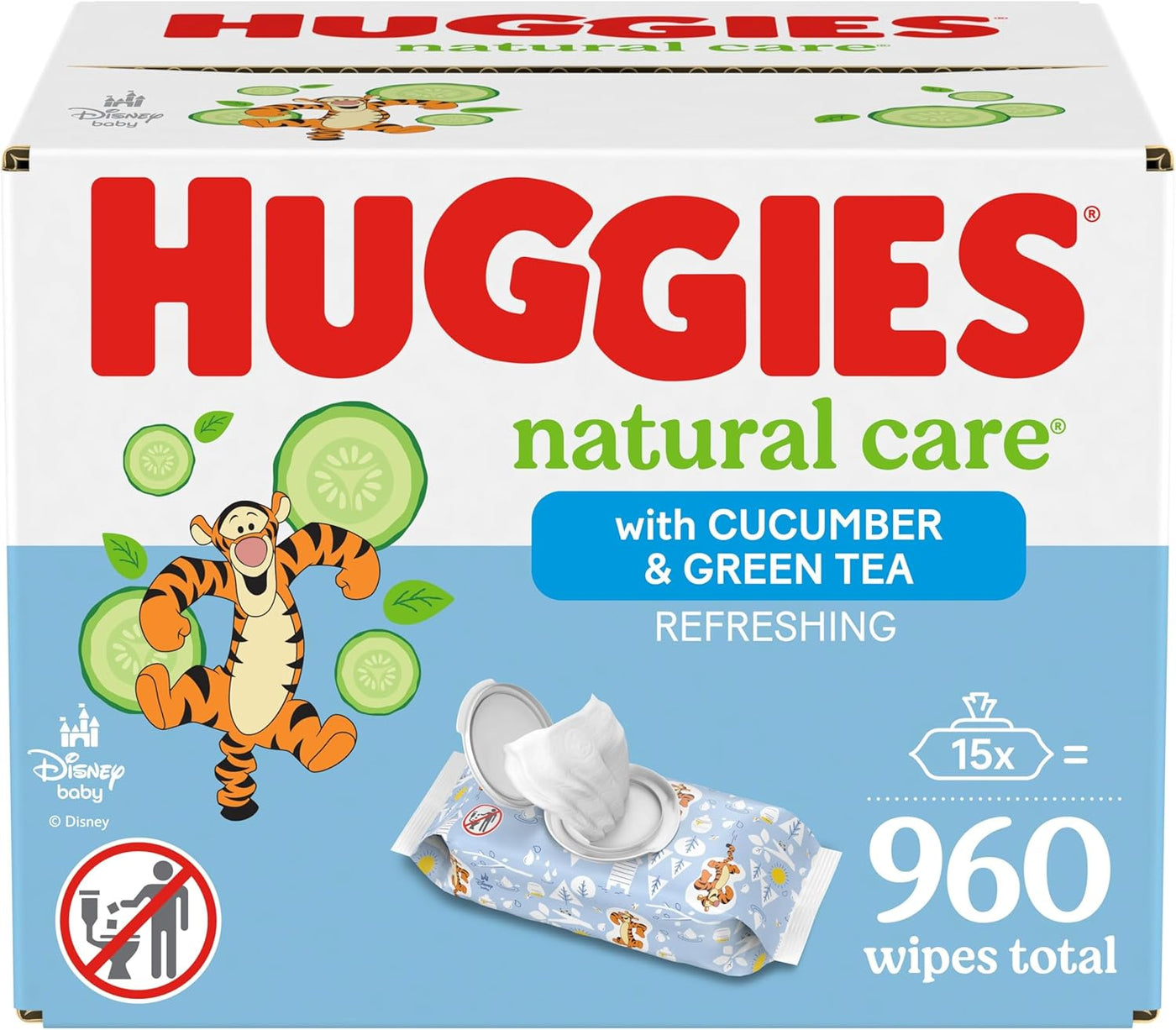 Huggies Natural Care Refreshing Baby Diaper Wipes, Hypoallergenic, Scented, 15 Flip-Top Packs (960 Wipes Total)