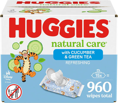 Huggies Natural Care Refreshing Baby Diaper Wipes, Hypoallergenic, Scented, 15 Flip-Top Packs (960 Wipes Total)