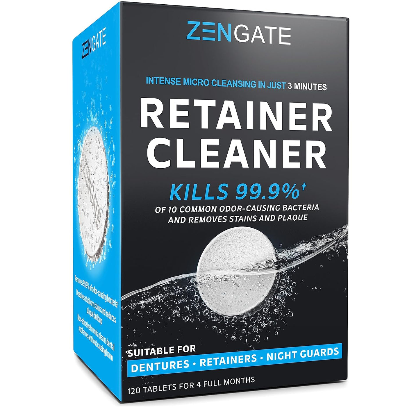 Retainer Cleaner Tablets - Quick 3-Minute Clean for Dentures, Mouth Guards, Aligners, and Night Guards - 120 Dental Cleansing Tablets - FSA HSA Approved Dental Appliance Cleanser