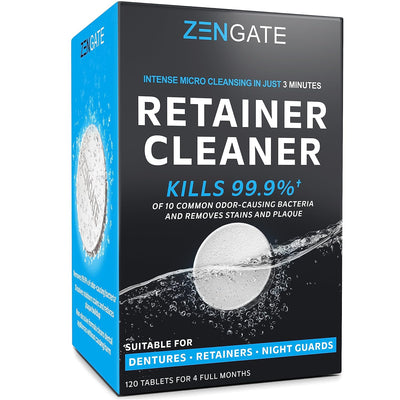 Retainer Cleaner Tablets - Quick 3-Minute Clean for Dentures, Mouth Guards, Aligners, and Night Guards - 120 Dental Cleansing Tablets - FSA HSA Approved Dental Appliance Cleanser