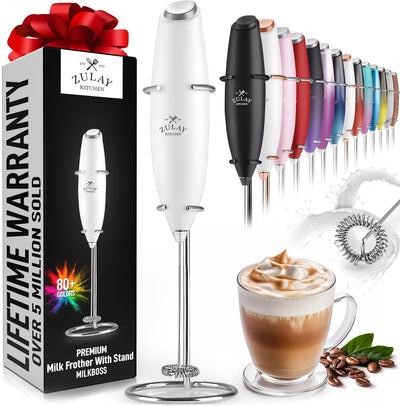 Zulay Kitchen Powerful Milk Frother Wand - Ultra Fast Handheld Drink Mixer - Electric Whisk Foam Maker for Coffee, Lattes, Cappuccino, Frappe, Matcha, Hot Chocolate & Coffee Creamer - Milk Boss Black