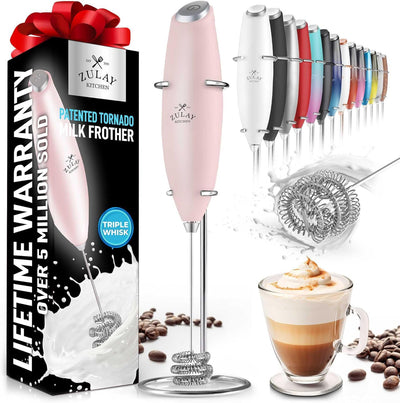 Zulay Kitchen Powerful Milk Frother Wand - Ultra Fast Handheld Drink Mixer - Electric Whisk Foam Maker for Coffee, Lattes, Cappuccino, Frappe, Matcha, Hot Chocolate & Coffee Creamer - Milk Boss Black