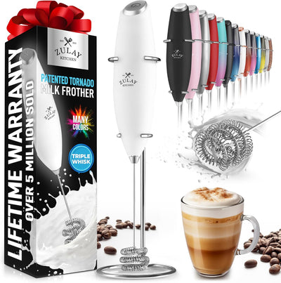 Zulay Kitchen Powerful Milk Frother Wand - Ultra Fast Handheld Drink Mixer - Electric Whisk Foam Maker for Coffee, Lattes, Cappuccino, Frappe, Matcha, Hot Chocolate & Coffee Creamer - Milk Boss Black