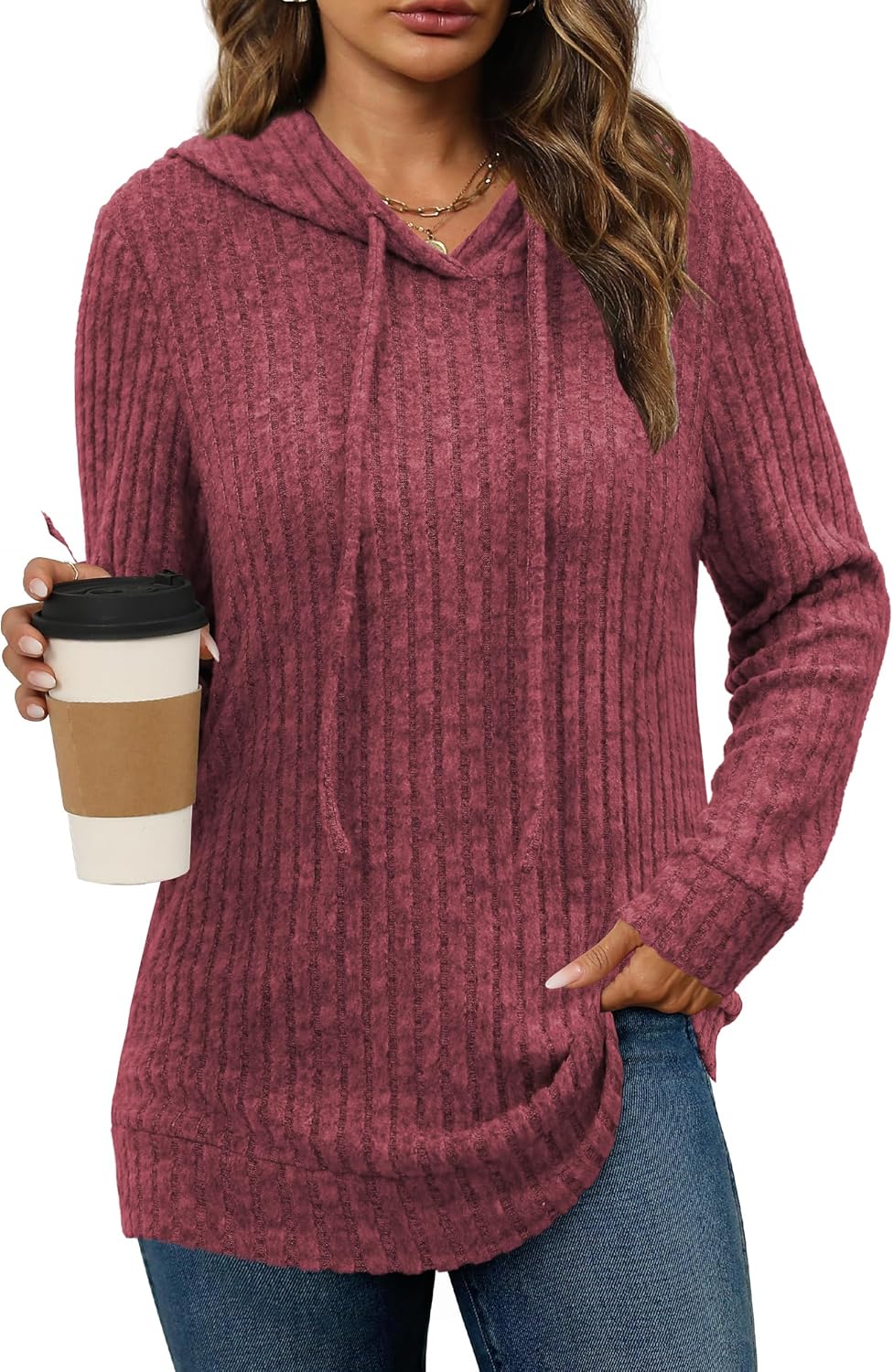 Womens Lightweight Hoodie Sweaters Long Sleeve Shirts Casual Loose Knit Tops Fall Fashion 2024