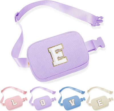 YOOLIFE Birthday Gifts for 4 5 6 7 8 9 10 11 12 13 14 Year Old Girls, Initial Fanny Pack Belt Bag Purse for Girls Teens Daughter Sister Girlfriend, Preppy Trendy Stuff for Teen Girl Gifts (Purple L)