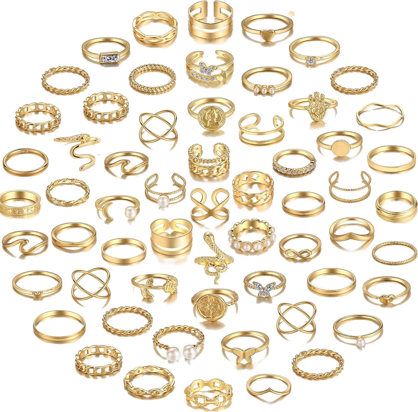 YEEZII 68 Pcs Gold Knuckle Rings Set for Women, Stackable Rings Boho Joint Finger Midi Rings Silver Hollow Carved Crystal Stacking Rings Pack for Gift