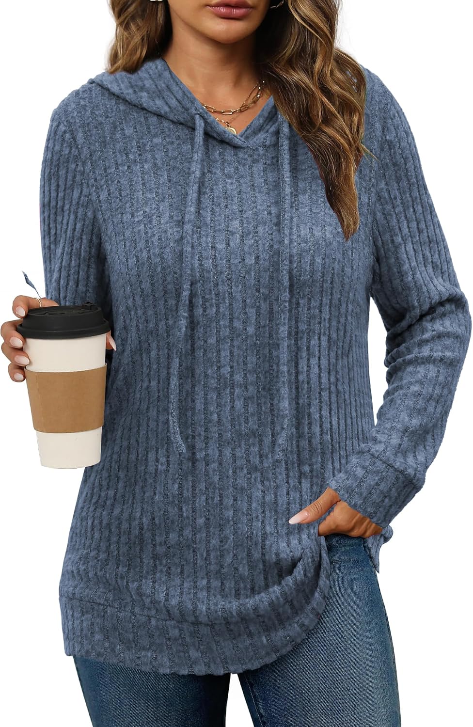 Womens Lightweight Hoodie Sweaters Long Sleeve Shirts Casual Loose Knit Tops Fall Fashion 2024