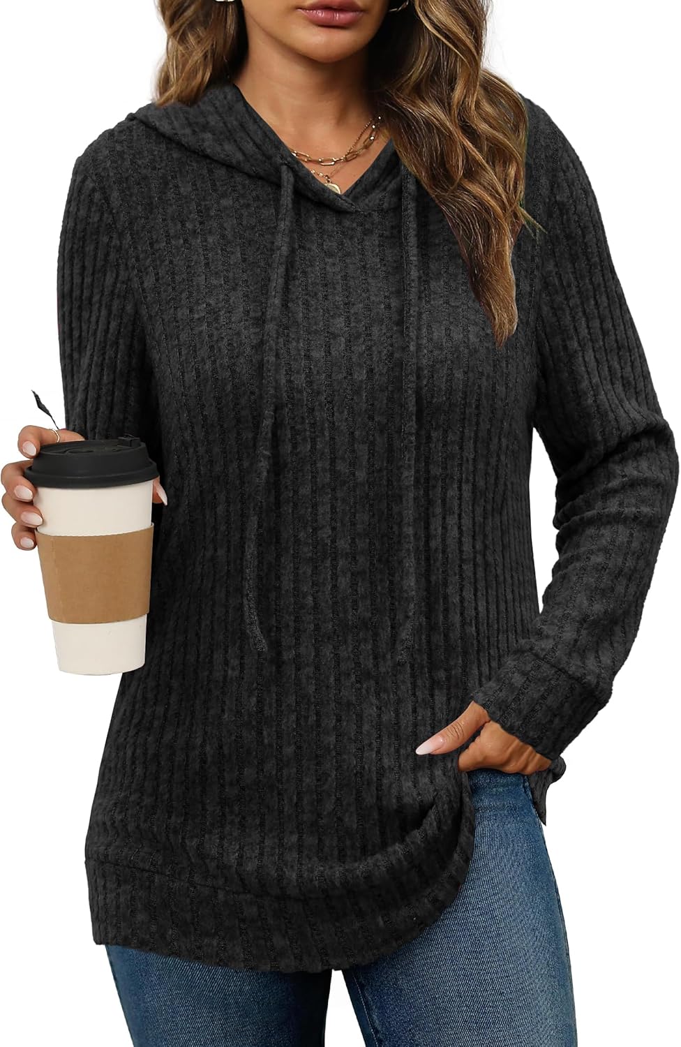 Womens Lightweight Hoodie Sweaters Long Sleeve Shirts Casual Loose Knit Tops Fall Fashion 2024