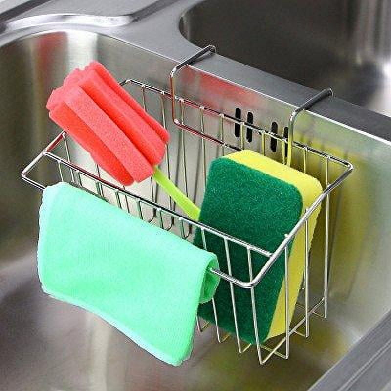 sponge holder, aiduy sink caddy kitchen brush soap dishwashing liquid drainer rack - stainless steel