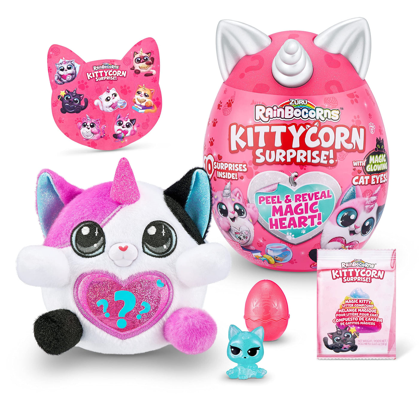 Rainbocorns Kittycorn Surprise Series 1 (Calico Cat) by ZURU, Collectible Plush Stuffed Animal, Surprise Egg, Sticker Pack, Jelly Slime Poop, Ages 3+ for Girls, Children