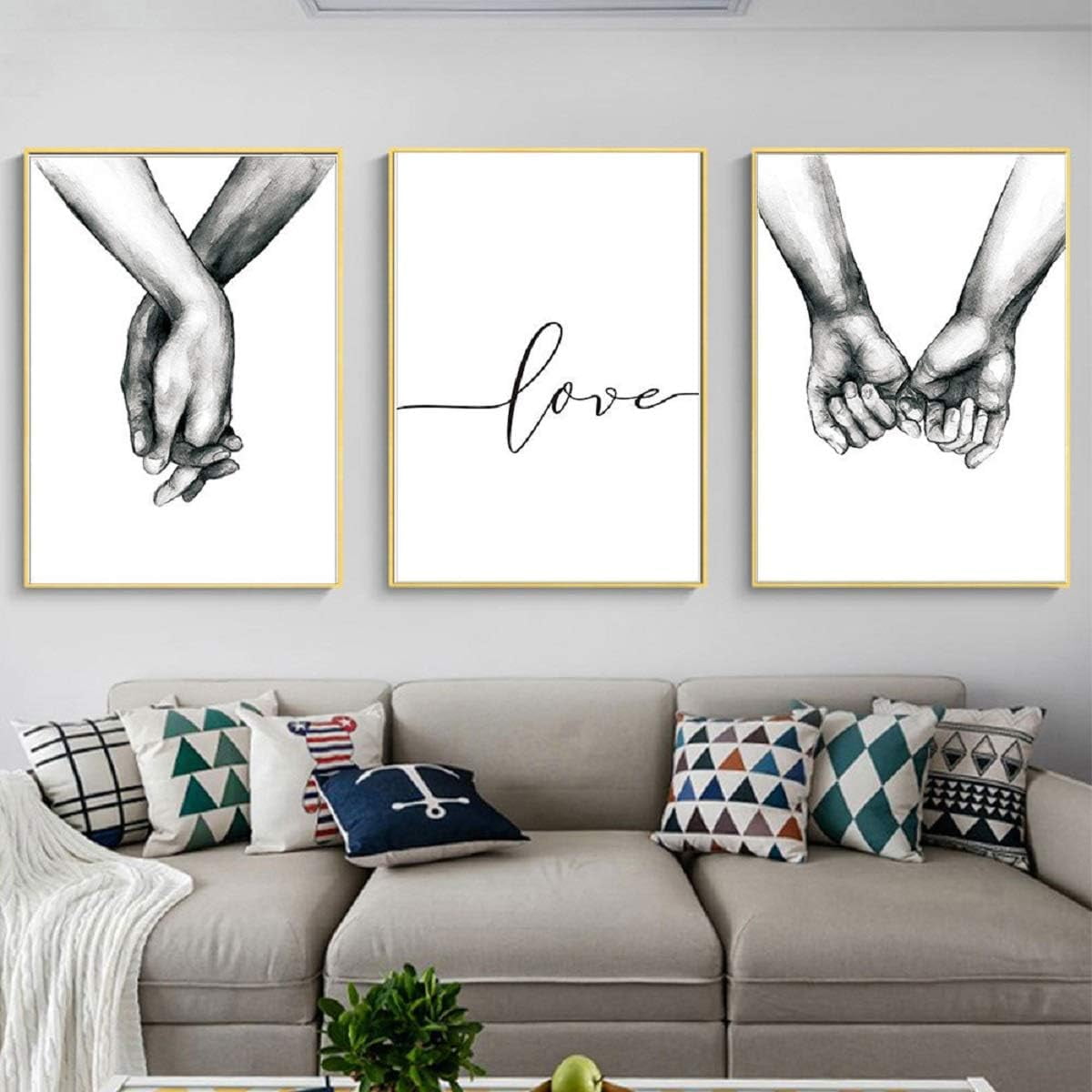 Unframed 3Set Wall Art Minimalist Painting,Love Hand in hand Minimalist Black and White Canvas Line Art Print Poster,Minimal Wall Art Sketch Art Line Painting for Bedroom Living Room