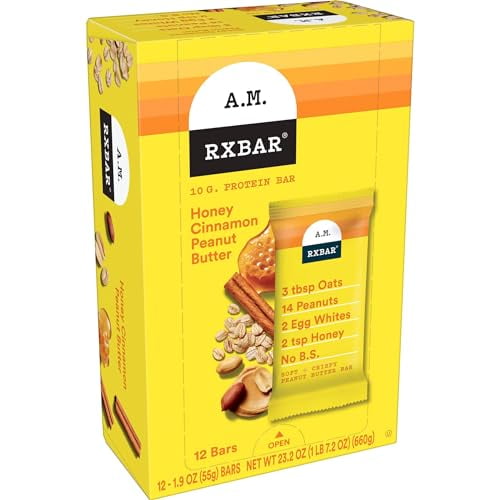 RXBAR A.M. Protein Bars, Protein Snack, Breakfast Bars, Honey Cinnamon Peanut Butter, 23.2oz Box (12 Bars)