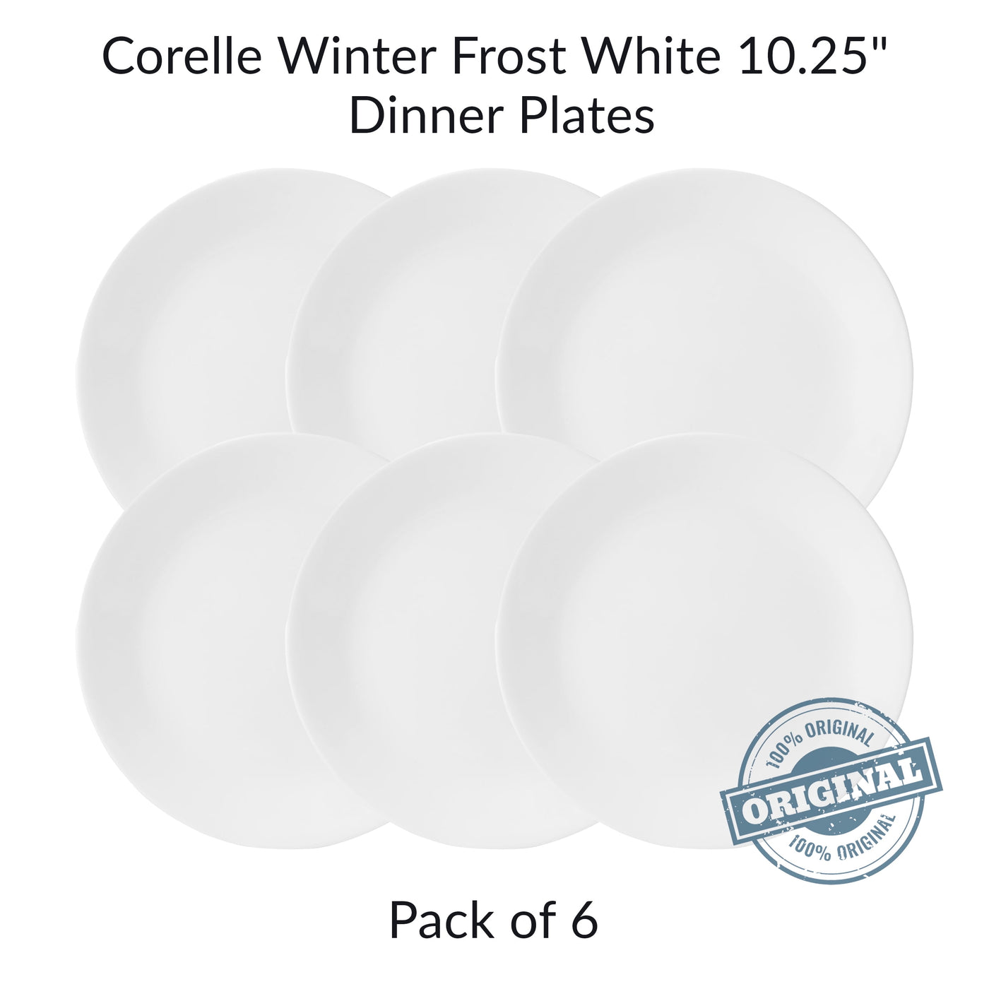 Corelle Winter Frost White 10.25" Dinner Plates, Vitrelle Glass, 6-pack