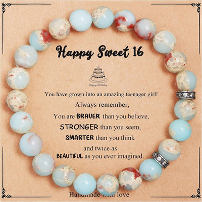 Yiyang 13th 16th 18th 21st 25th 30th 35th 40th 45th 50th 60th 65th 70th 75th 80th Birthday Gifts for Women, Natural Stone Bracelet Birthday Gifts for Women Mom Daughter Grandma Sister Coworker