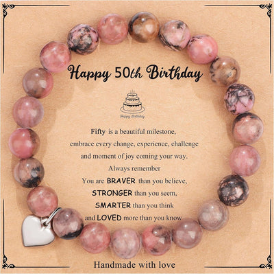 Yiyang 13th 16th 18th 21st 25th 30th 35th 40th 45th 50th 60th 65th 70th 75th 80th Birthday Gifts for Women, Natural Stone Bracelet Birthday Gifts for Women Mom Daughter Grandma Sister Coworker