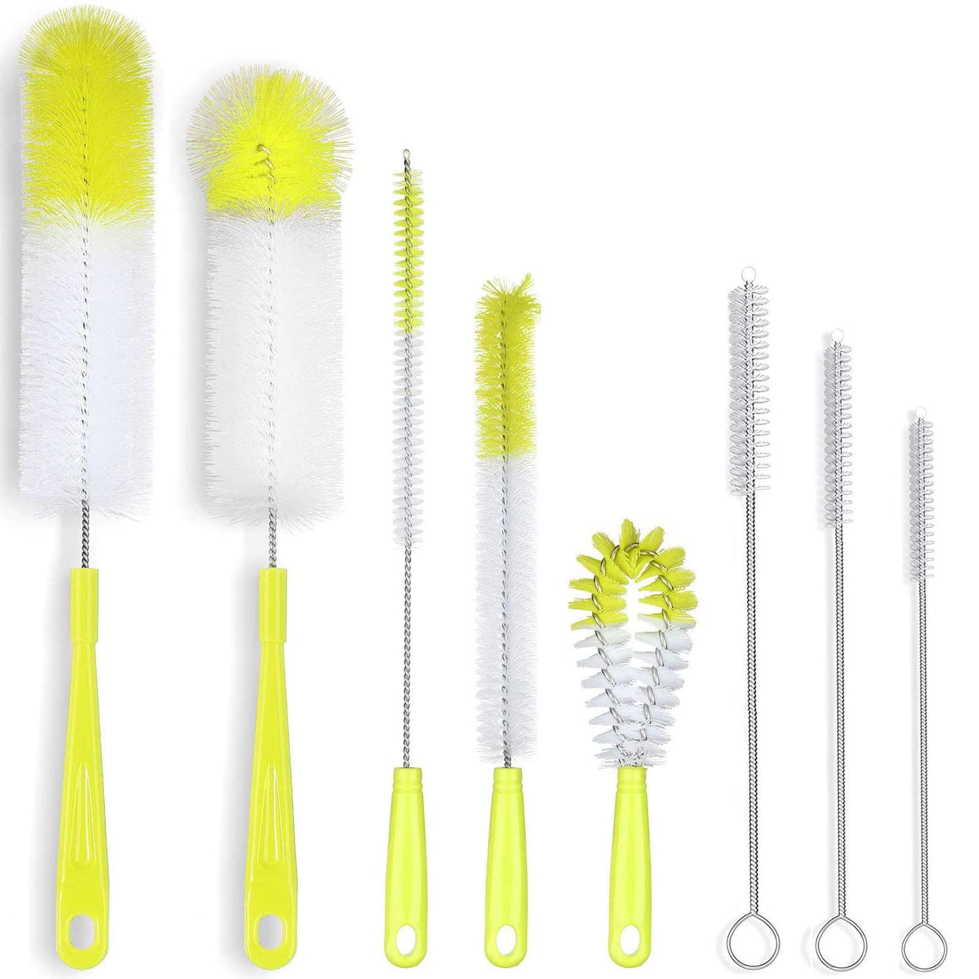 ALINK 8-Pack Bottle Cleaning Brush Set - Long Bottle Cleaner for Washing Beer/Wine Narrow Neck Bottles, Hummingbird Feeder, Sport Well, Plus Kettle Cleaner, Straw Brush