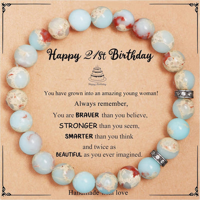 Yiyang 13th 16th 18th 21st 25th 30th 35th 40th 45th 50th 60th 65th 70th 75th 80th Birthday Gifts for Women, Natural Stone Bracelet Birthday Gifts for Women Mom Daughter Grandma Sister Coworker