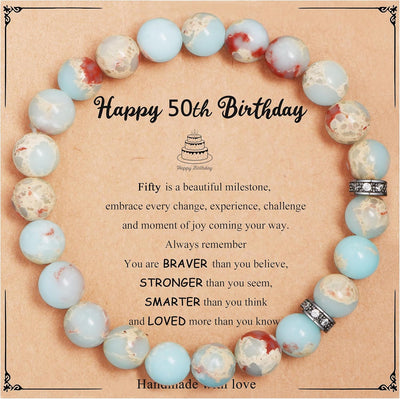 Yiyang 13th 16th 18th 21st 25th 30th 35th 40th 45th 50th 60th 65th 70th 75th 80th Birthday Gifts for Women, Natural Stone Bracelet Birthday Gifts for Women Mom Daughter Grandma Sister Coworker