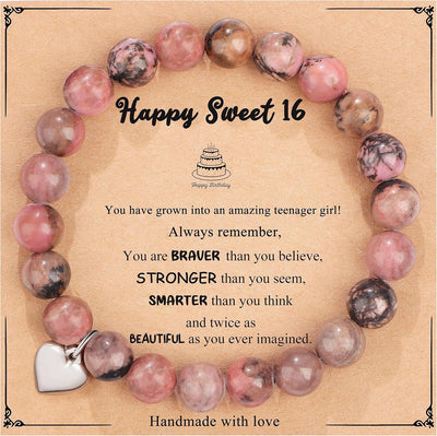 Yiyang 13th 16th 18th 21st 25th 30th 35th 40th 45th 50th 60th 65th 70th 75th 80th Birthday Gifts for Women, Natural Stone Bracelet Birthday Gifts for Women Mom Daughter Grandma Sister Coworker