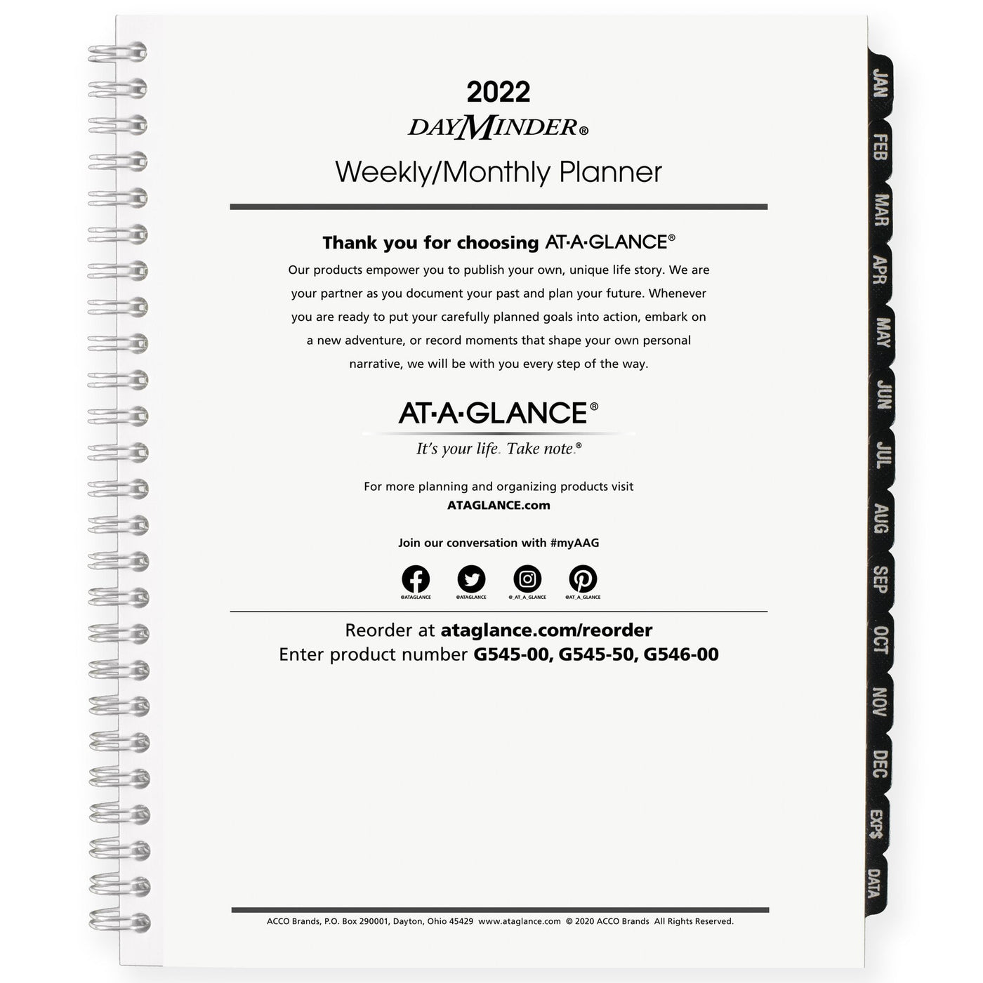 AT-A-GLANCE DayMinder 2022 Weekly Monthly Refill for G545, Medium, 7" x 8.754", Weekly Monthly