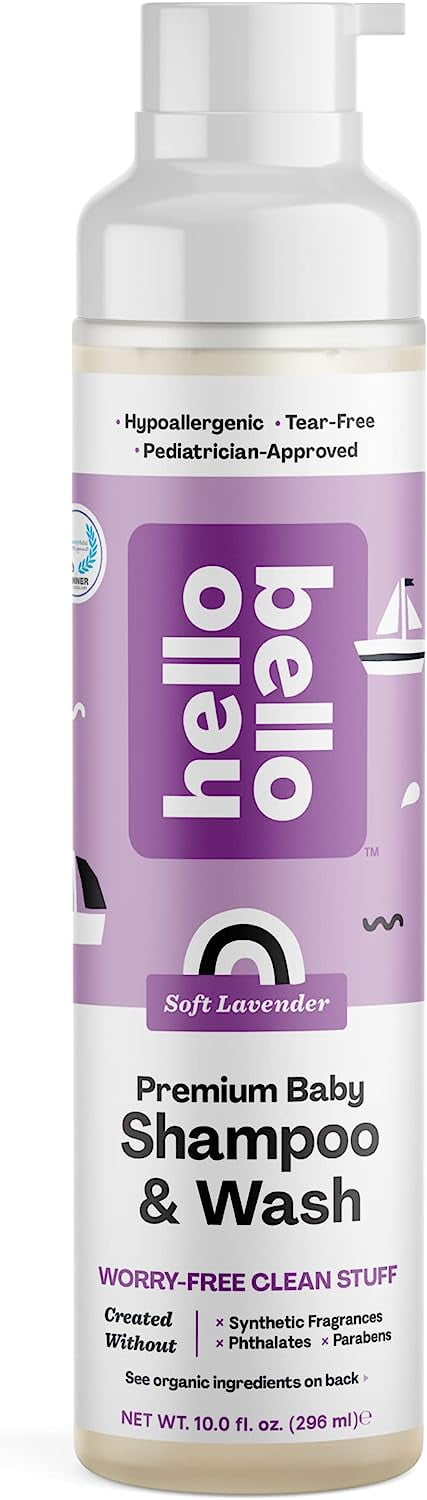 Hello Bello Shampoo & Body Wash - Gentle Hypoallergenic Tear-Free Formula for Babies and Kids - Vegan and Cruelty-Free - Soft Lavender Scented - 10 FL Oz