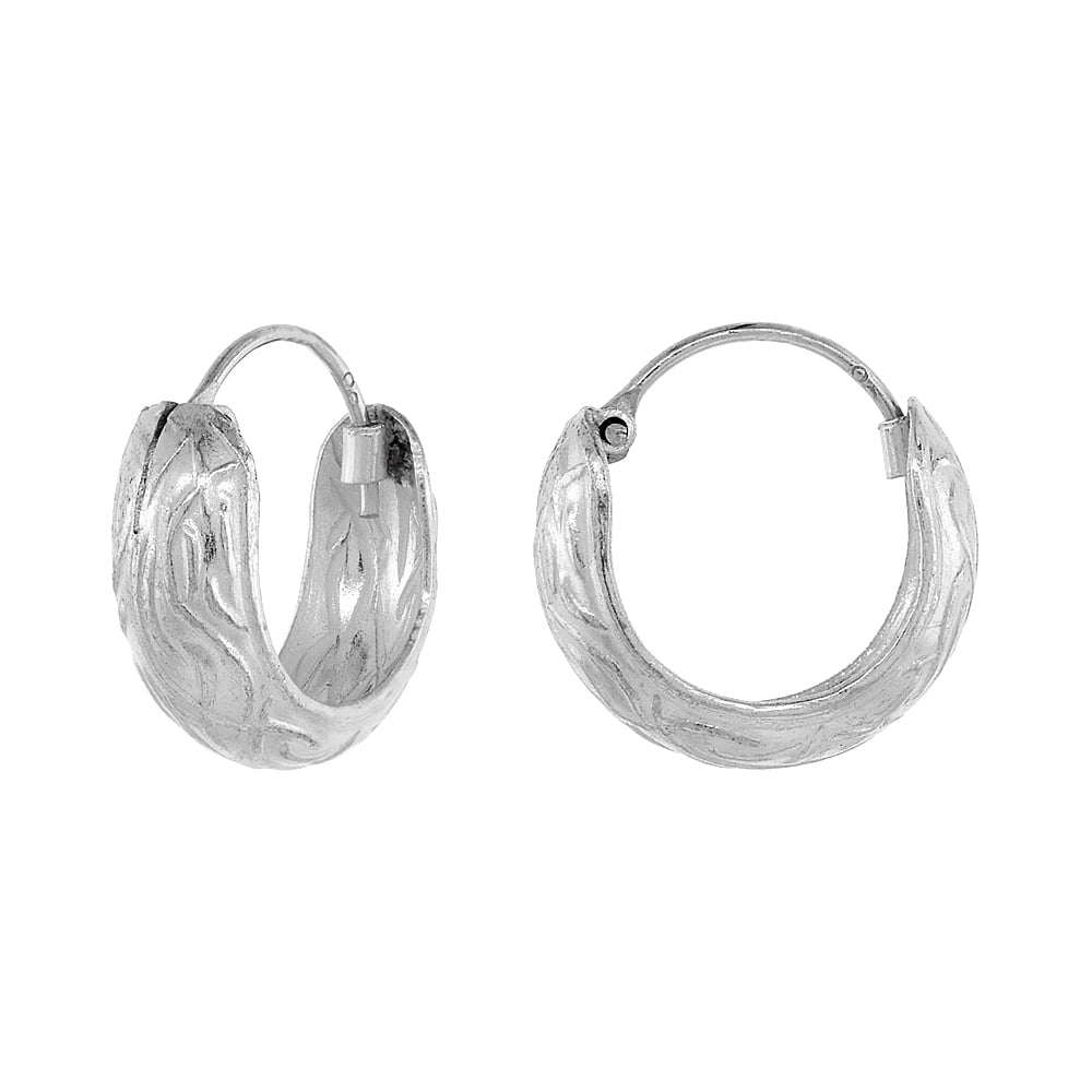 925 Sterling Silver Dainty Polished Finished Wave Hoop Earrings 12mm