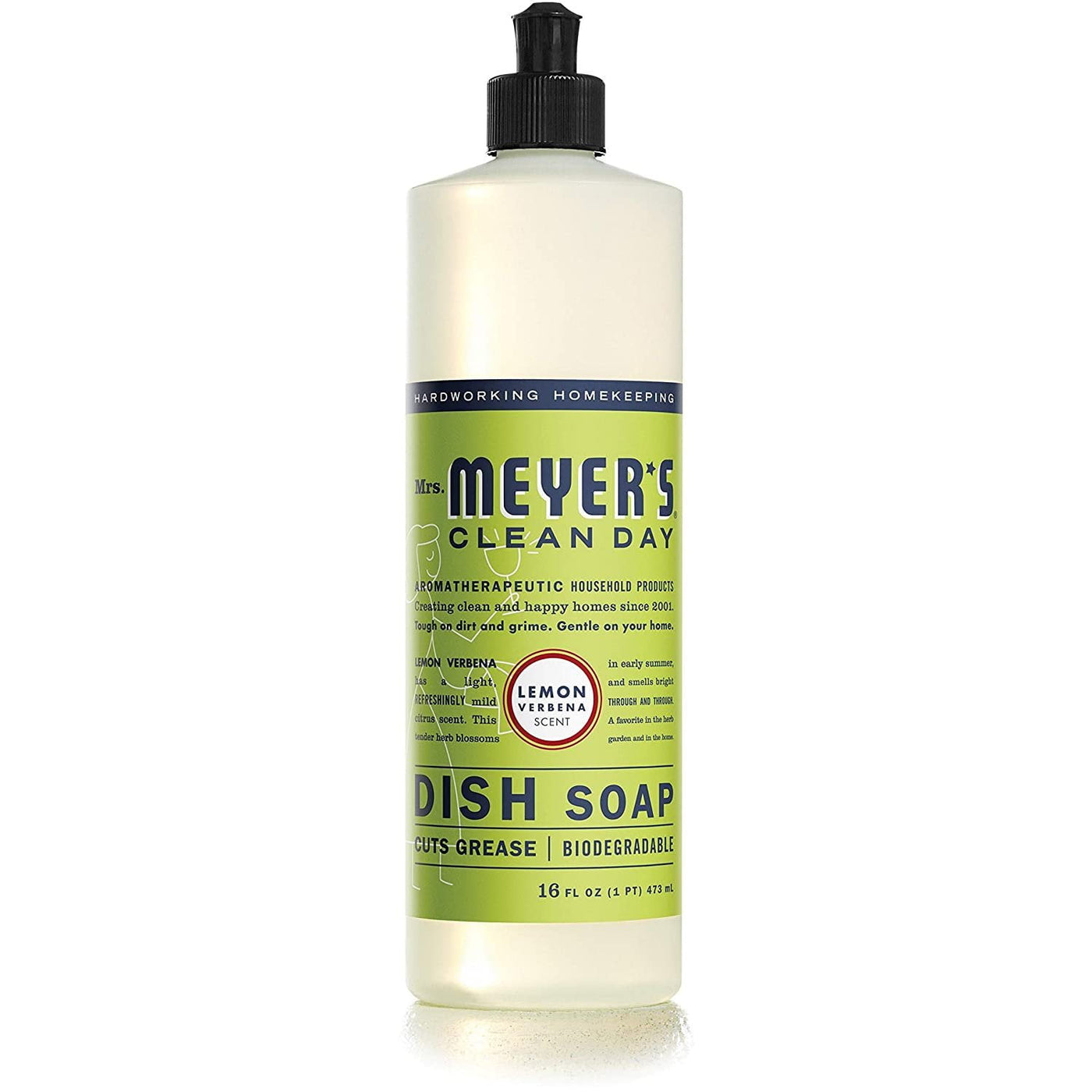 Mrs Meyers Clean Day Dish Soap, Lemon Verbena 16 oz (Pack of 2)