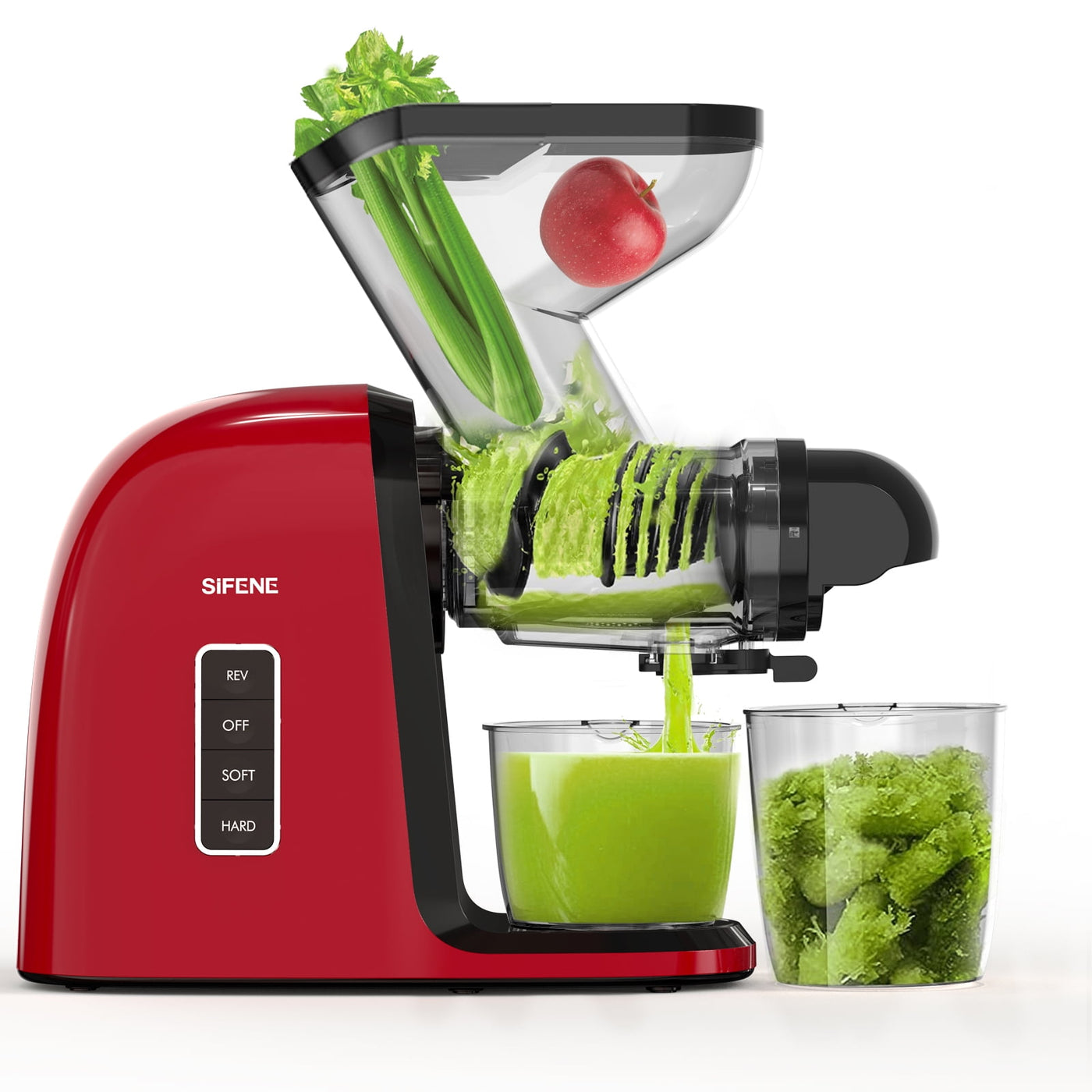 SIFENE Cold Press Juicer, Dual 3" Wide Mouth, 250W Slow Masticating Machine, BPA Free, Red, New