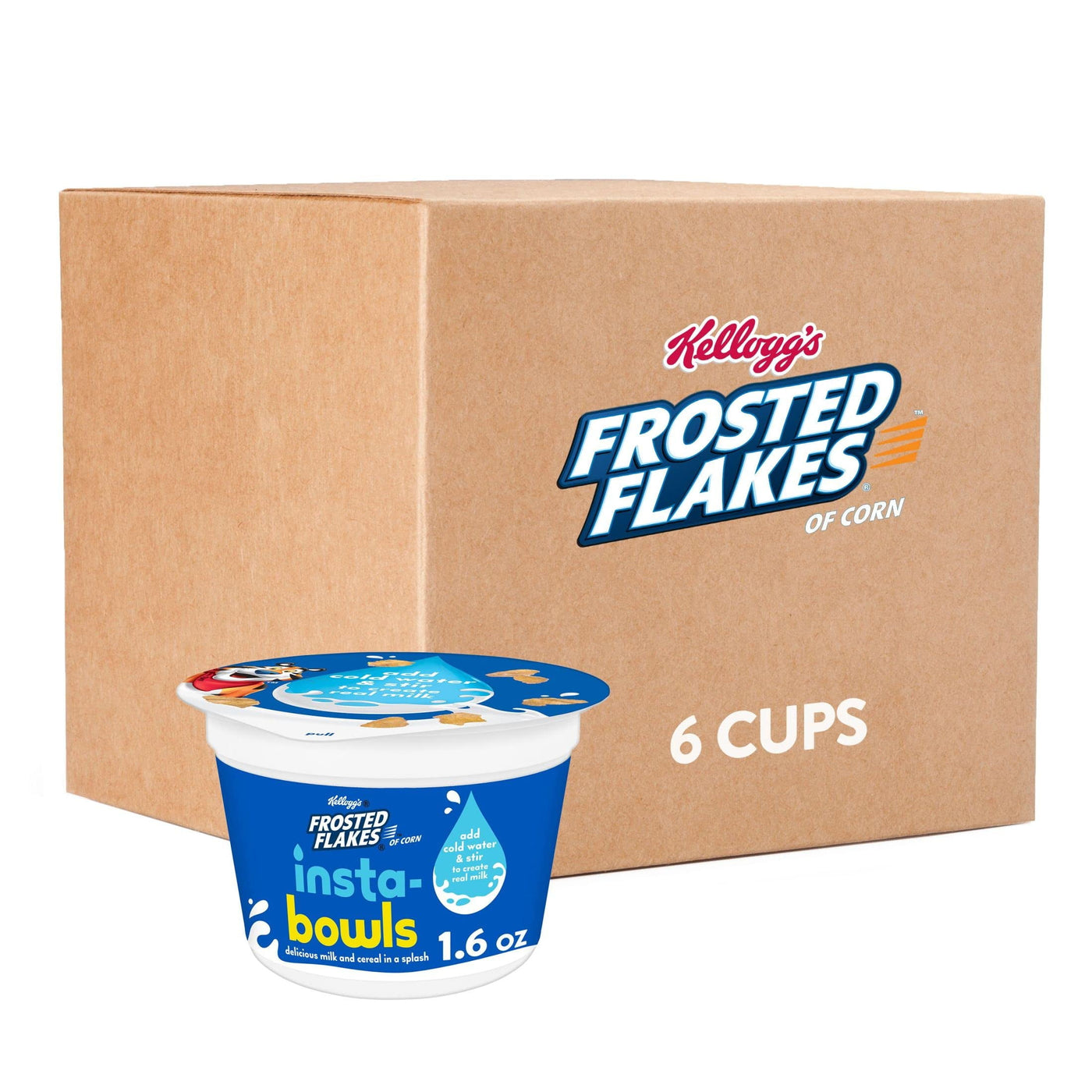 Frosted Flakes Insta-Bowls Cold Breakfast Cereal, Instant Cereal, Kids Snacks, Original (6 Cups)