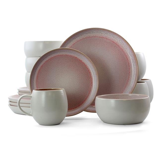 Elama  16 Piece Mocha Muave Luxurious Stoneware Dinnerware with Complete Set - Purple&#44; Set of 4