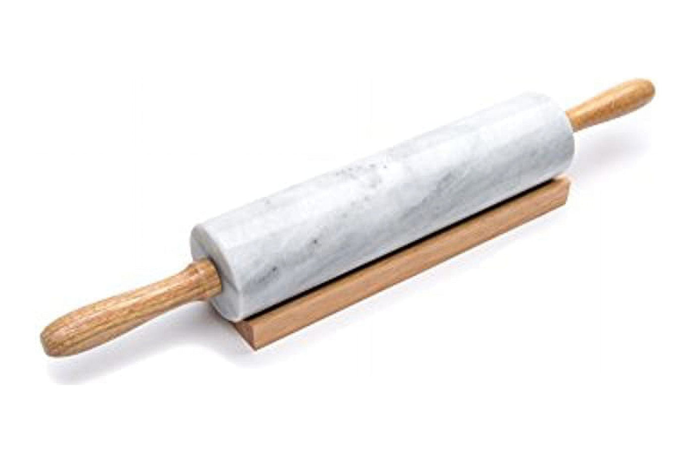 Fox Run Polished Marble Rolling Pin with Wooden Cradle, 10-Inch Barrel, White