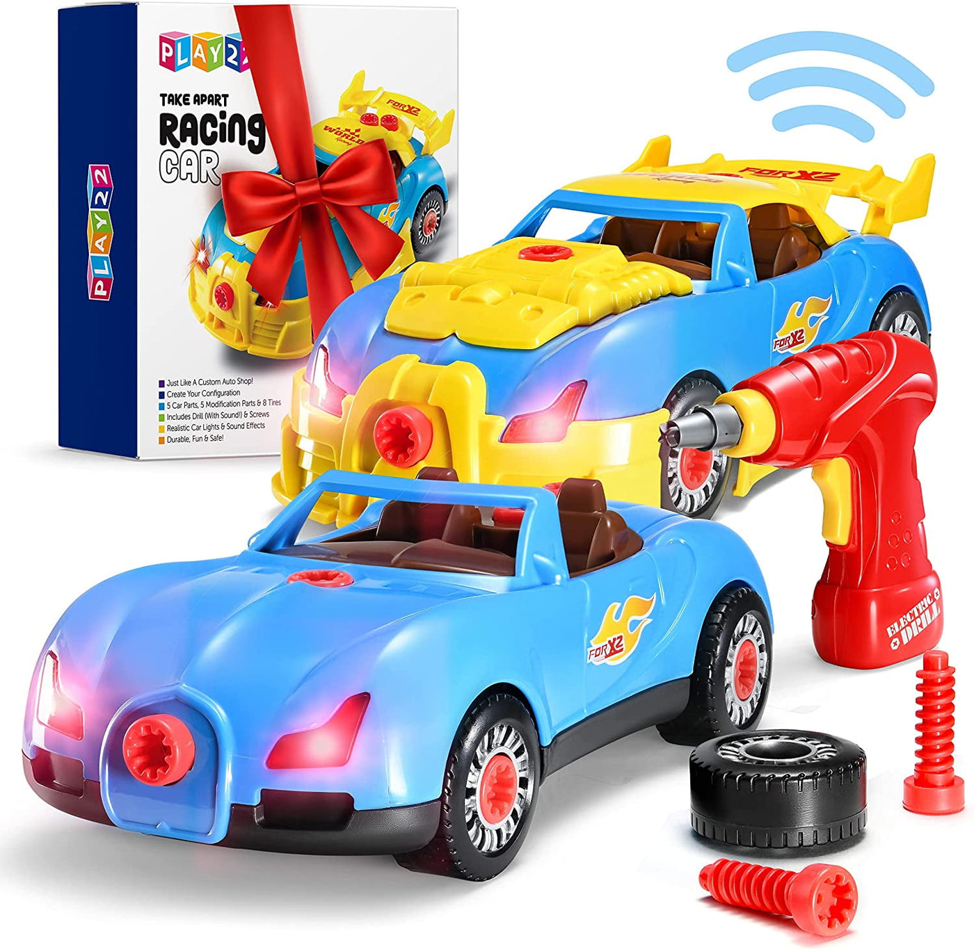 Take Apart Racing Car Toys - Build Your Own Toy Car with 30 Piece Constructions Set - Toy Car Comes with Engine Sounds & Lights & Drill with Toy Tools for Kids - Newest Version - Original