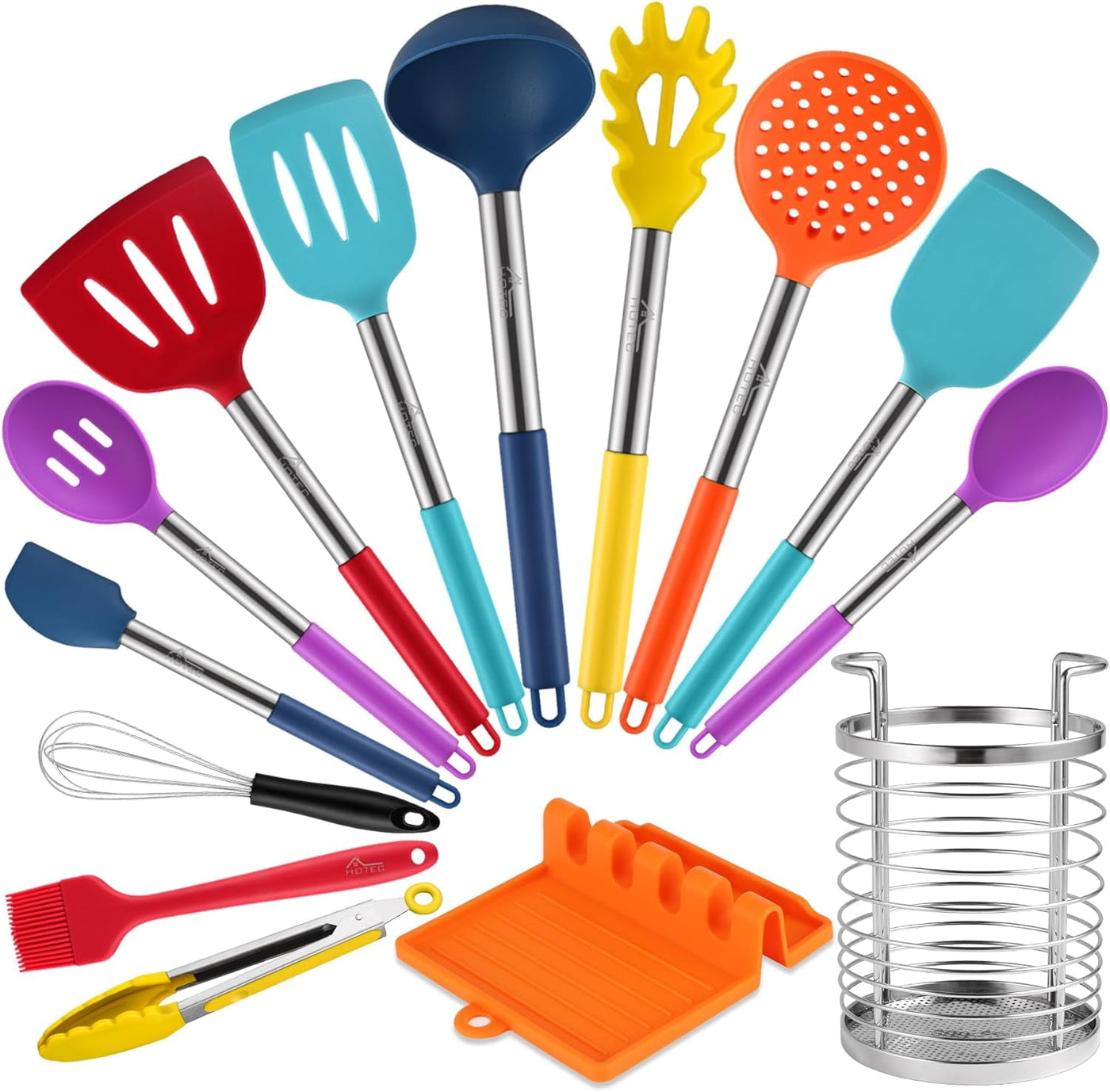 Heat Resistant Silicone Kitchen Utensils Set - Non-Rust Stainless Steel - BPA Free - 446¬∞F Heat Resistant - 14-Piece Professional Cooking Tools