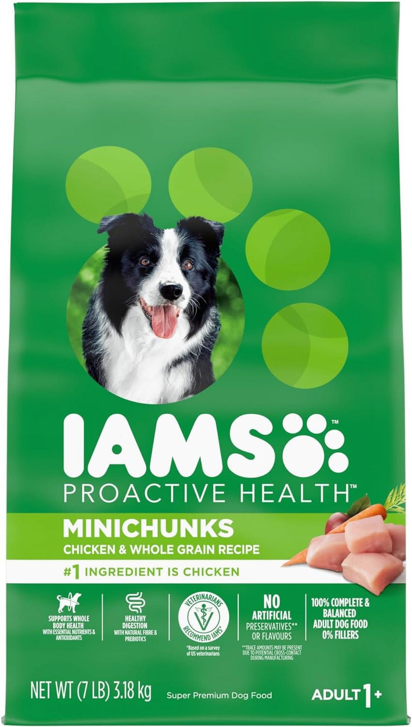 IAMS Adult Minichunks Small Kibble High Protein Dry Dog Food with Real Chicken, 7 lb. Bag