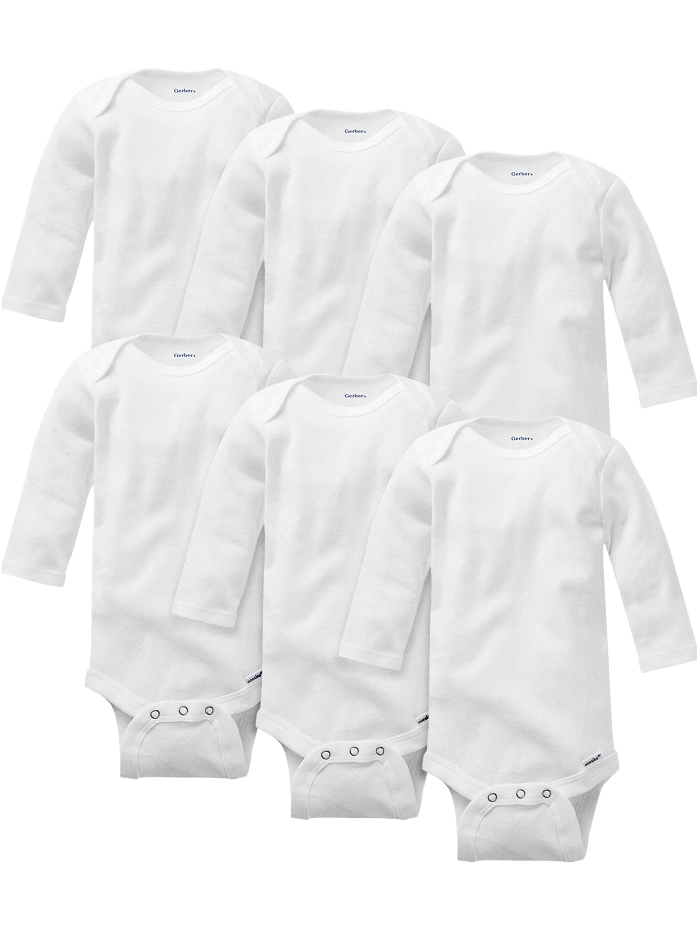 Gerber Baby Boy or Girl Gender Neutral Long Sleeve White Onesies Bodysuits, 6-Pack (Preemie-24 M)