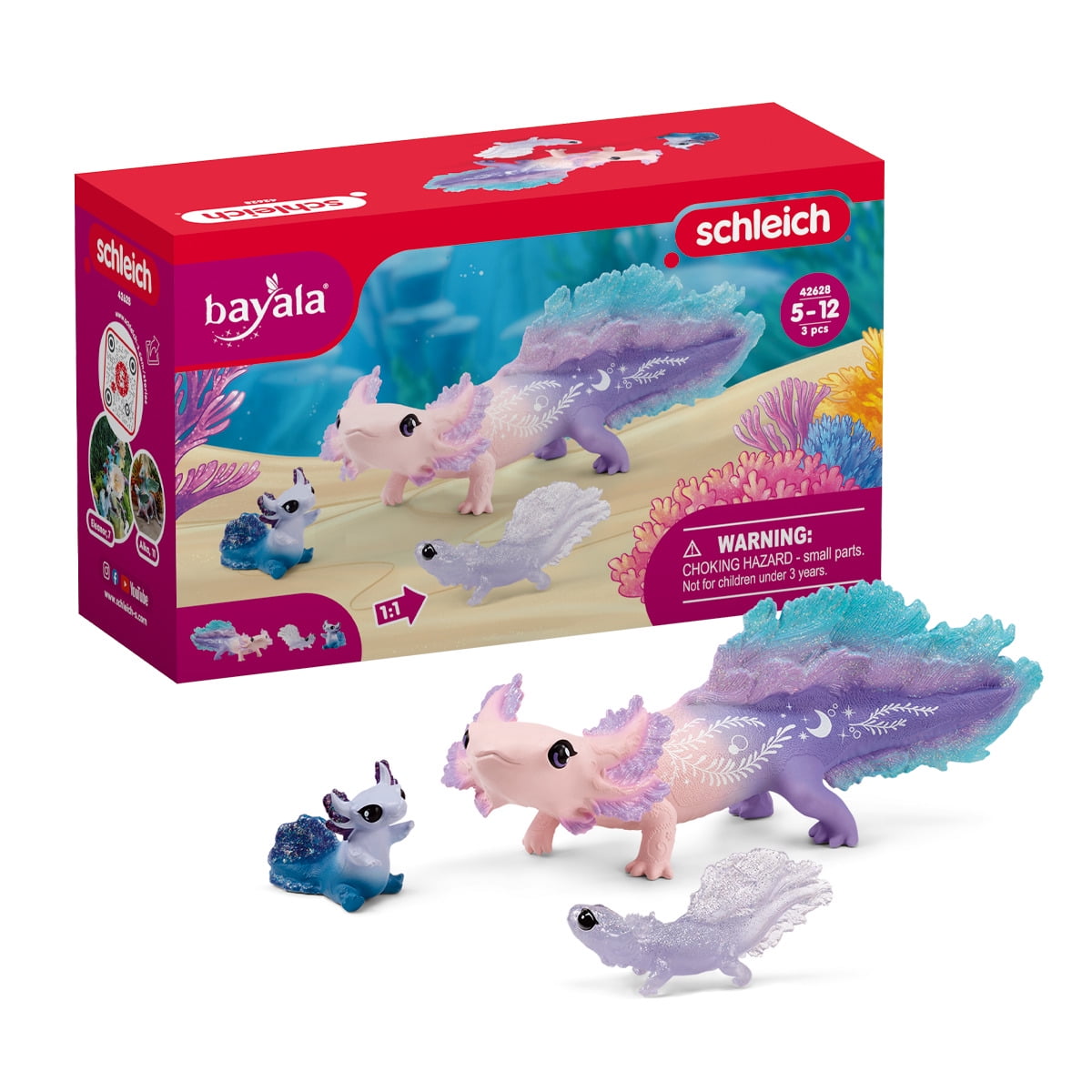 Schleich - Bayala: Fantasy Axolotl Salamander Undersea Animal Toy Set, 1 Adult & 2 Larvae, 3 Pcs