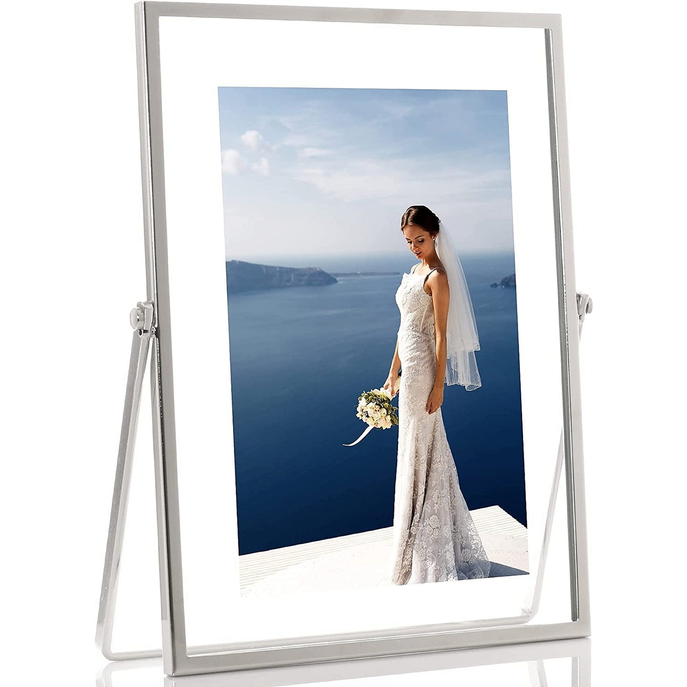 4x6 Silver Metal Easel Float Picture Frame