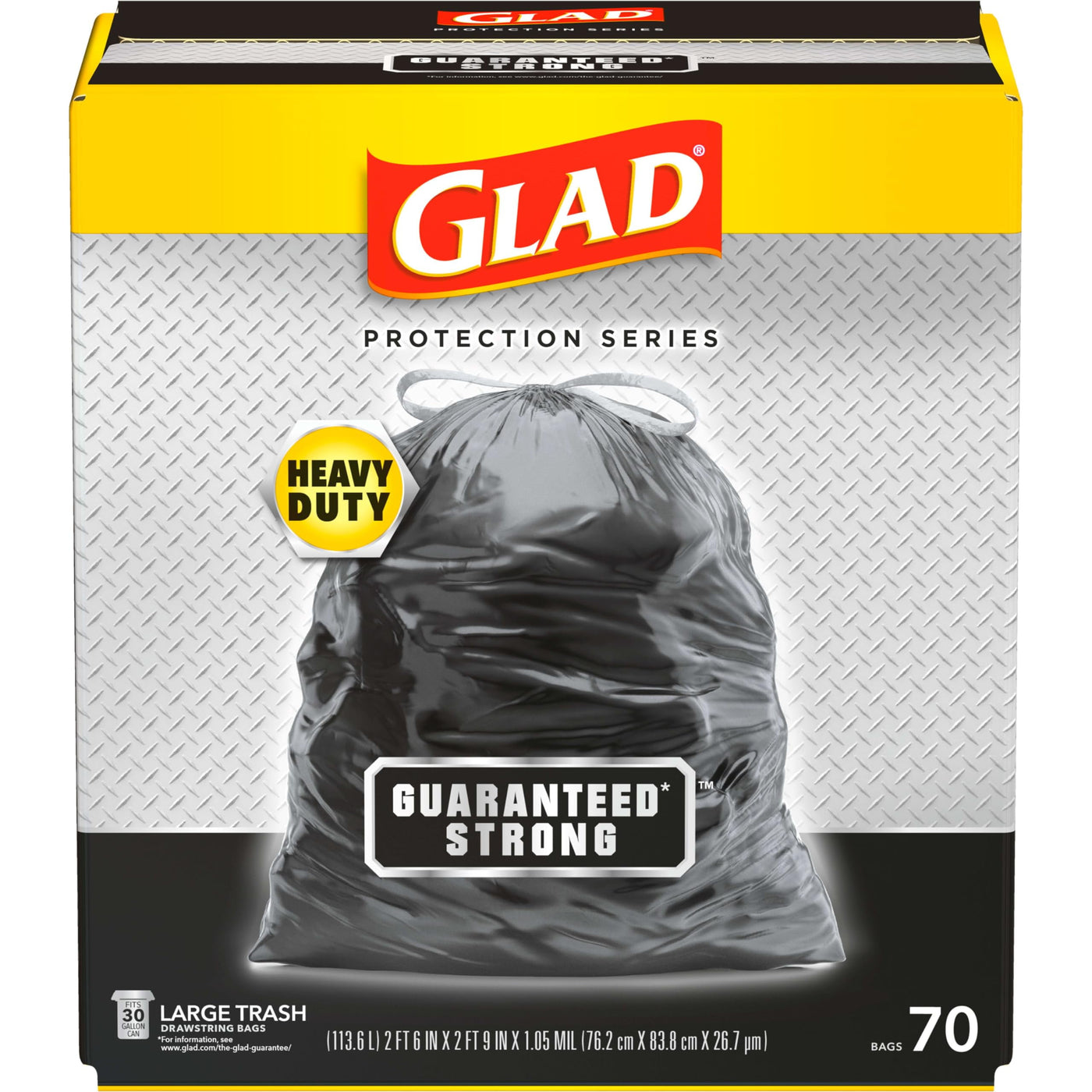 Glad Trash Bags, Guaranteed Strong Large Drawstring Trash Bags, 30 Gallon, 70 Count